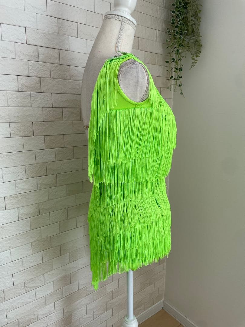 社交ダンス　ドレス⭐️ラテンドレス⭐️ネオンライムグリーンー　フリンジドレス