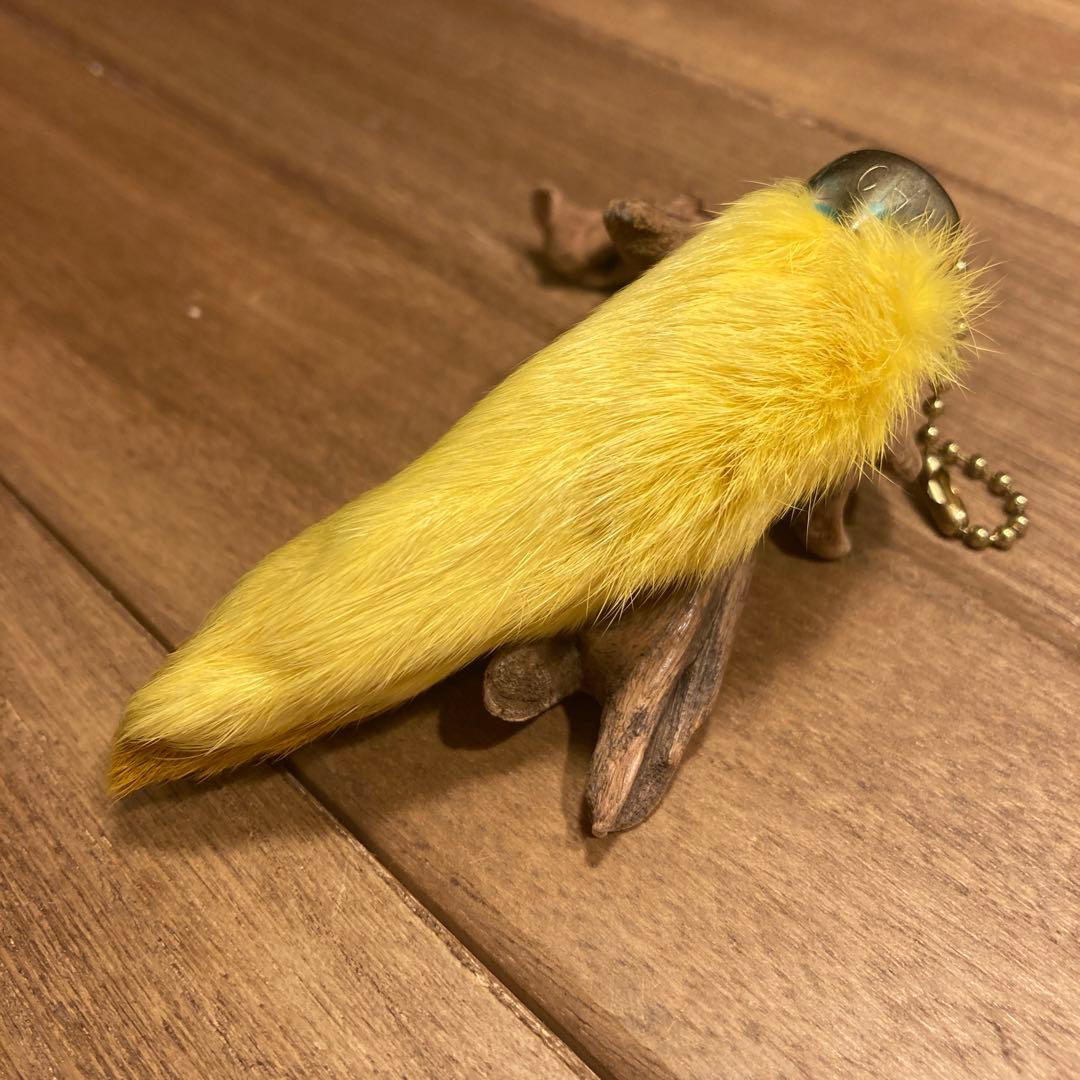 USA製 ビンテージラビットフットキーチェーン ラッキーチャーム　アメリカ　黄染