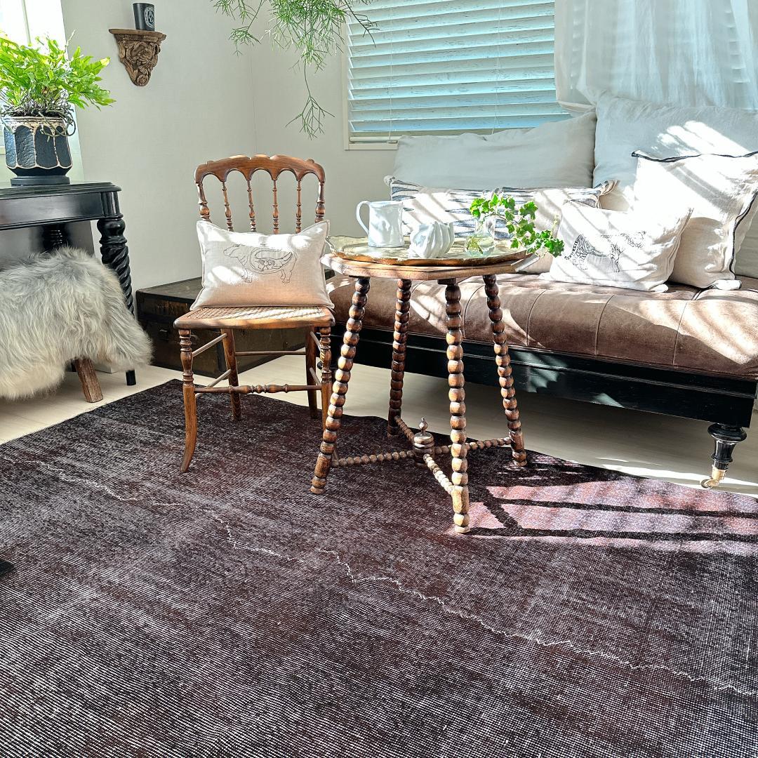 トルコ ヴィンテージラグ989 超大判 レア ダークブラウン オーバーダイラグ