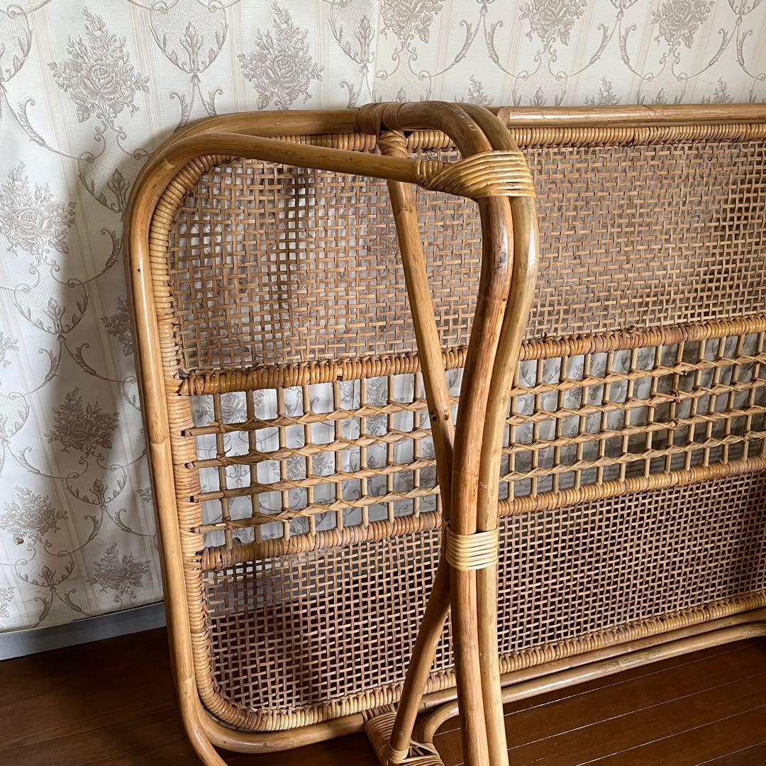 【アンティーク】籐 ラタン ガラスローテーブル センターテーブル 古民家 古家具