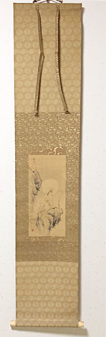 【観音菩薩像 絹本】橋本雅邦画 軸装 共箱無し
