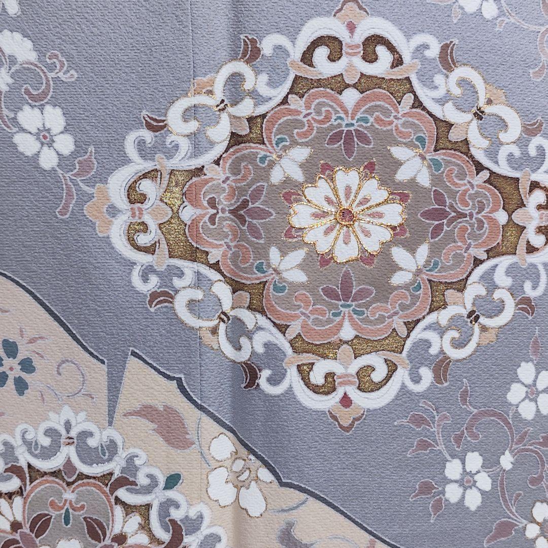❰6378❱ フルセット　色留袖 華文 金駒刺繍 一つ紋　袋帯　帯締　正絹　着物