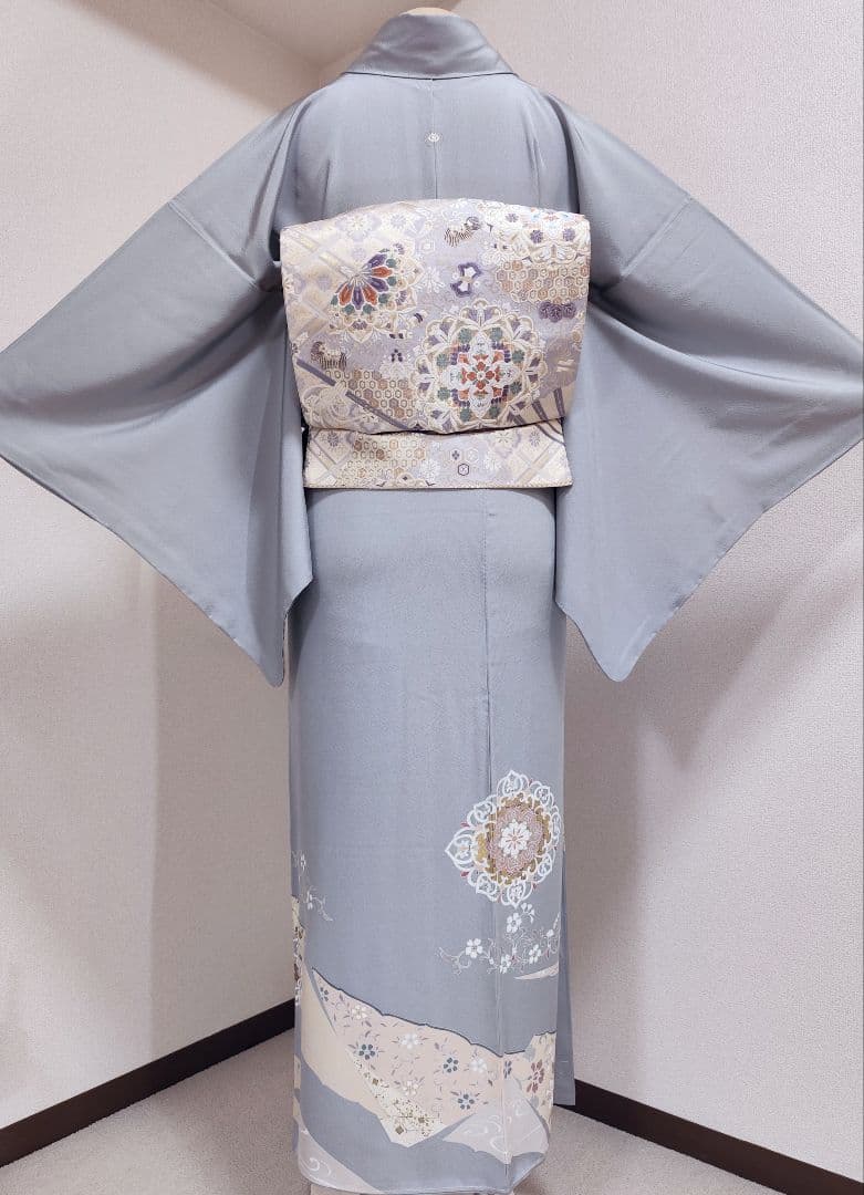 ❰6378❱ フルセット　色留袖 華文 金駒刺繍 一つ紋　袋帯　帯締　正絹　着物