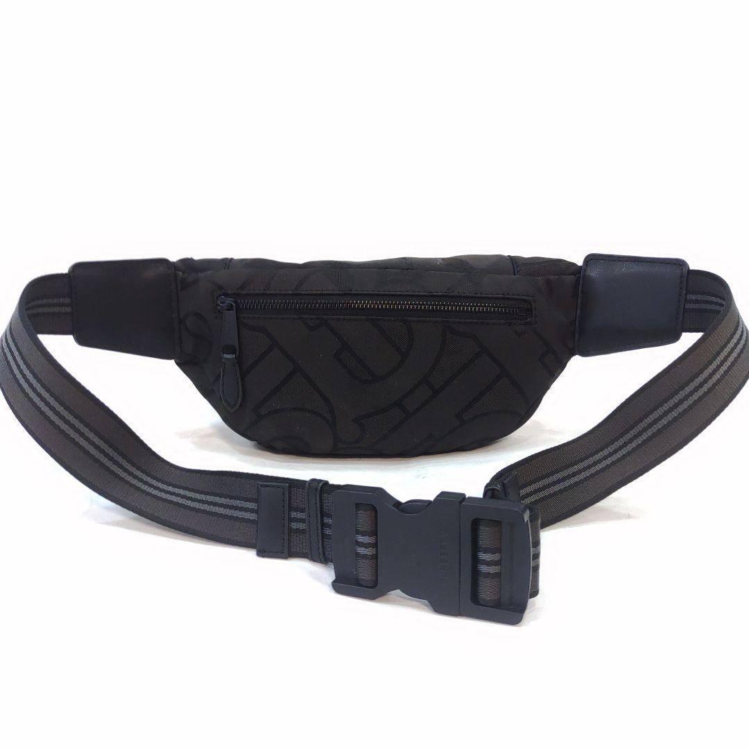 バーバリー ボディバッグ ウエストポーチ レザー×ナイロン TB総柄 黒