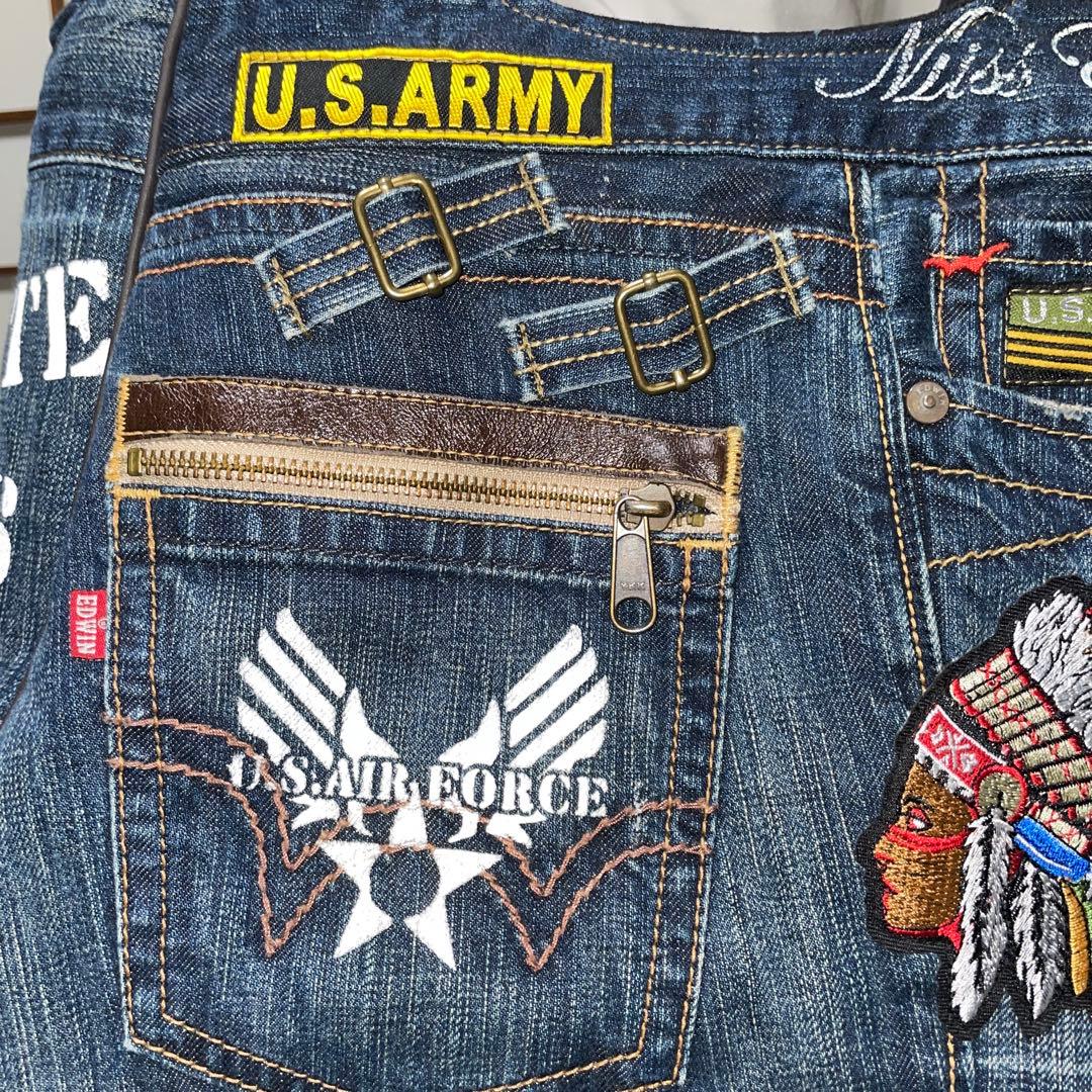 No. 505 デニムリメイクバッグ　トートバッグ　インディアン　ルート66