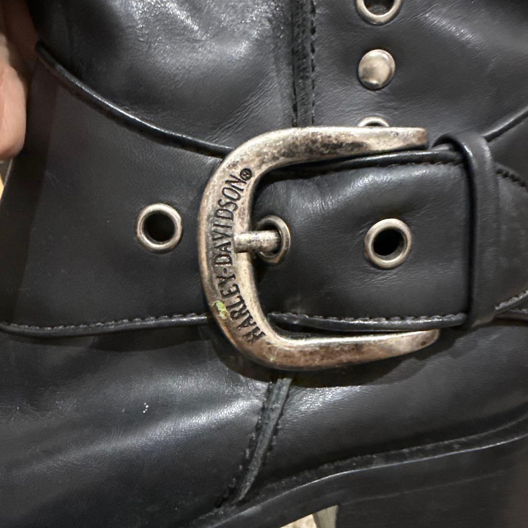 HARLEY-DAVIDSONロングブーツ サイドジップ ロゴバックルブラック