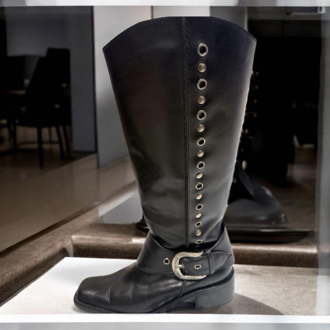 HARLEY-DAVIDSONロングブーツ サイドジップ ロゴバックルブラック