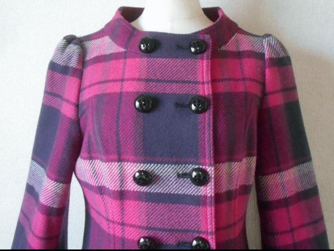 バーバリー ブルーレーベル　チェック　ピンク　ウールコート　ベルト付