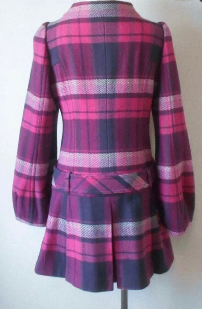 バーバリー ブルーレーベル　チェック　ピンク　ウールコート　ベルト付