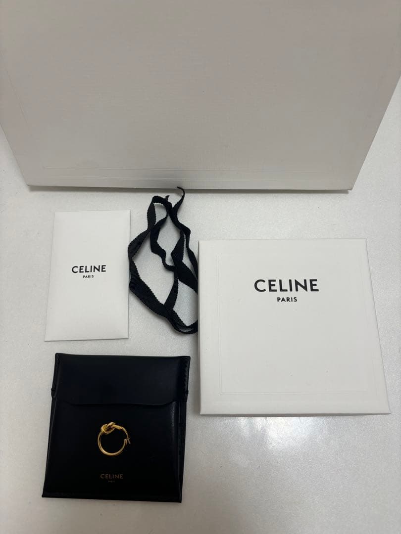 CELINE セリーヌ ノット スモール フープ ピアス 片耳 ゴールド 金