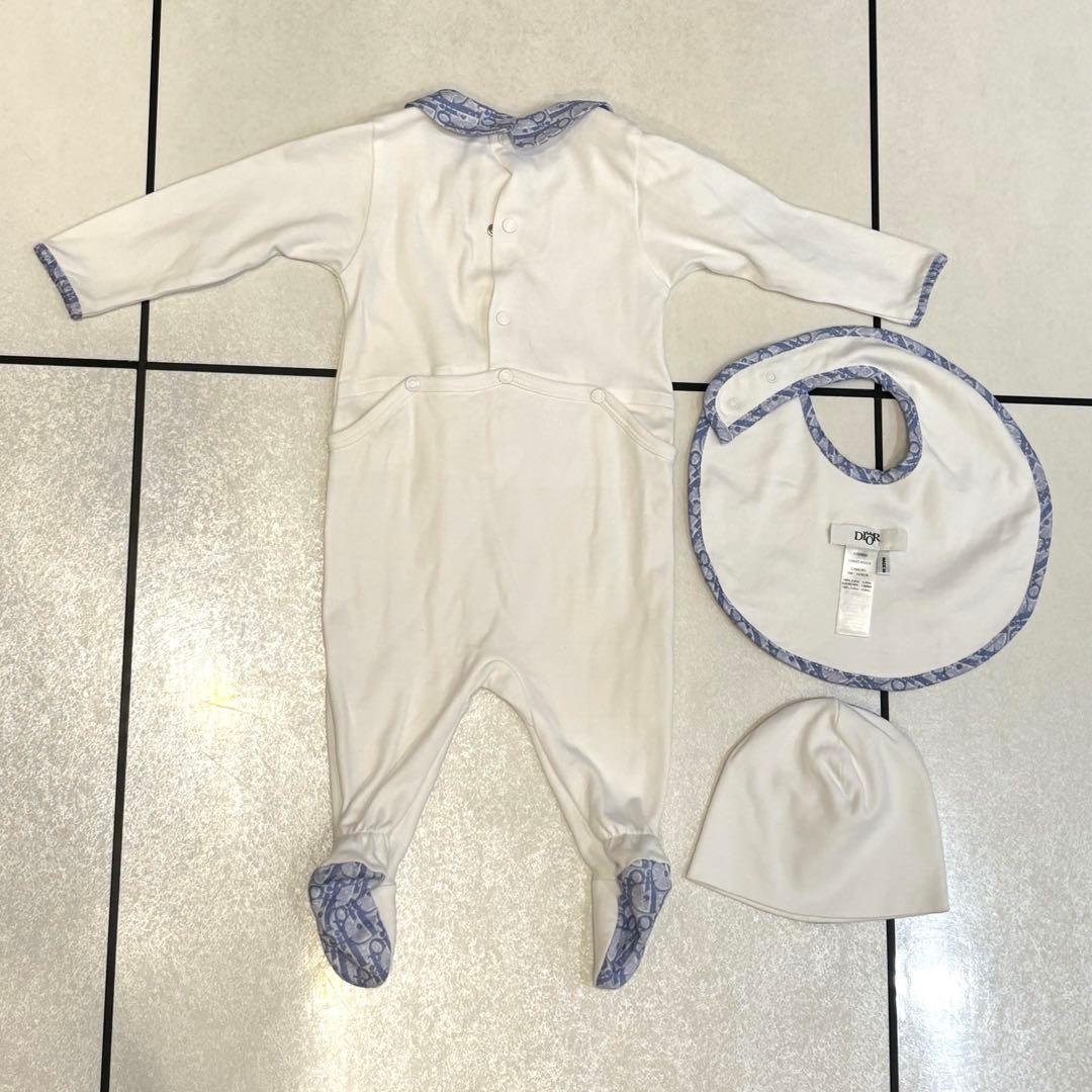 BabyDior 3M オブリーク ロンパース ブルー 3点セット 帽子 スタイ
