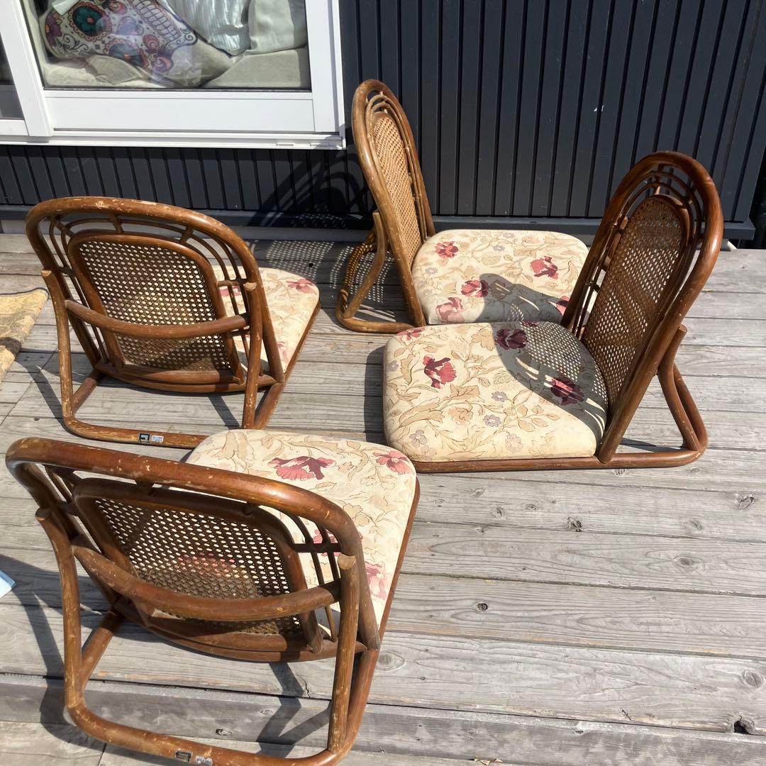 昭和レトロ コスガ家具 花柄ラタン座椅子 ラタンチェア 4脚セット 古家具