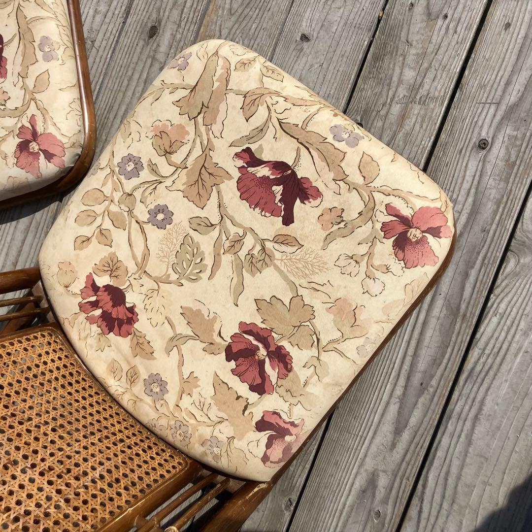 昭和レトロ コスガ家具 花柄ラタン座椅子 ラタンチェア 4脚セット 古家具