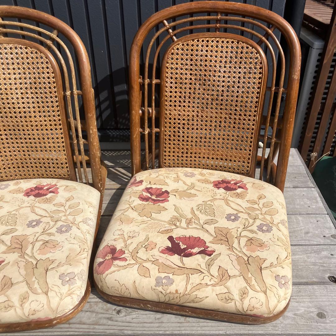 昭和レトロ コスガ家具 花柄ラタン座椅子 ラタンチェア 4脚セット 古家具
