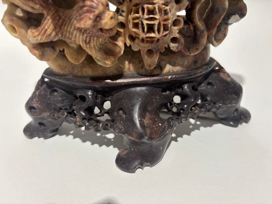 中国/獅子香炉/三頭の獅子/精密技工　/香炉（977）