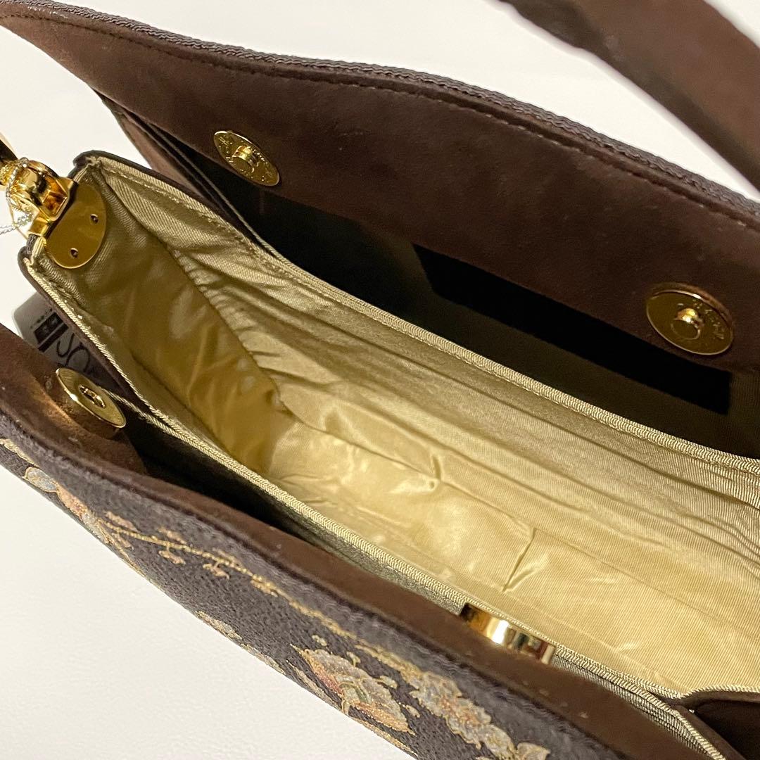 極美品 岡島 岡重 利休バッグ 皇室御用達 象更紗 希少 フォーマル 金具 正絹