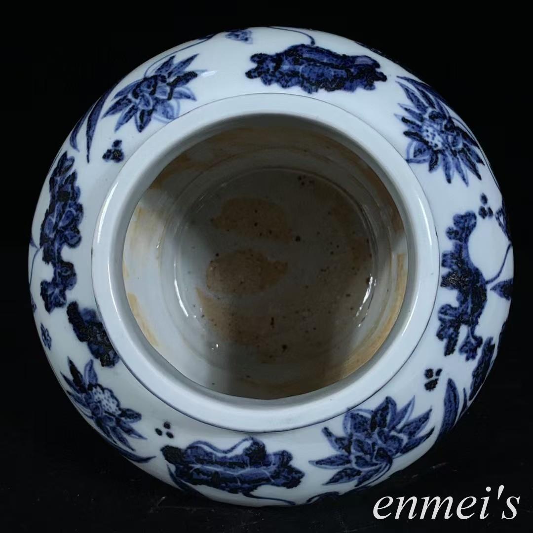 中国古美術・元款青花磁鱼藻紋罐・青花磁・純手描き・陶芸・花瓶・文房具・置物・書道