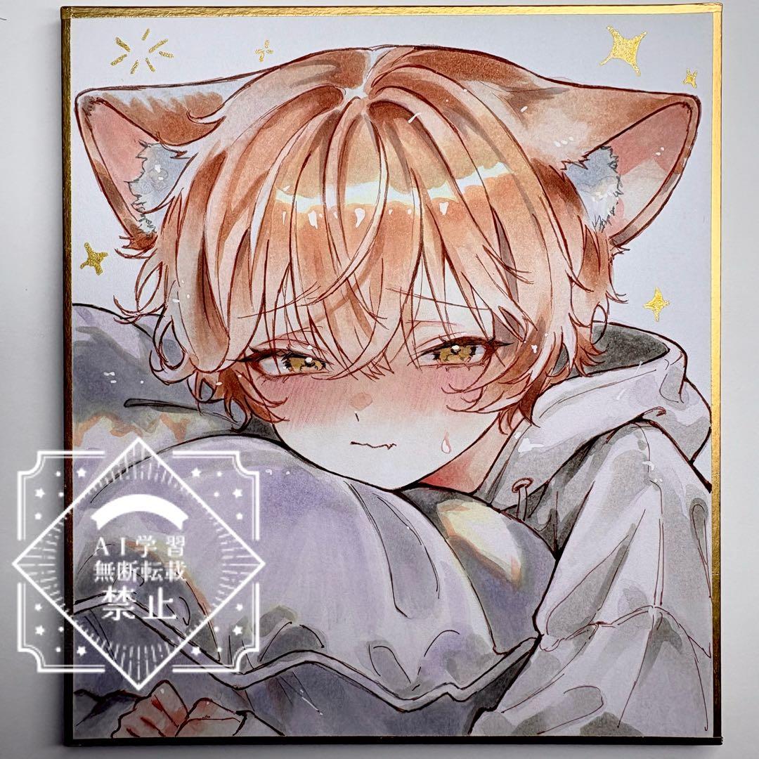 苺*様 一点物 オリジナル 色紙 手描きイラスト アナログ 男の子 創作 原画