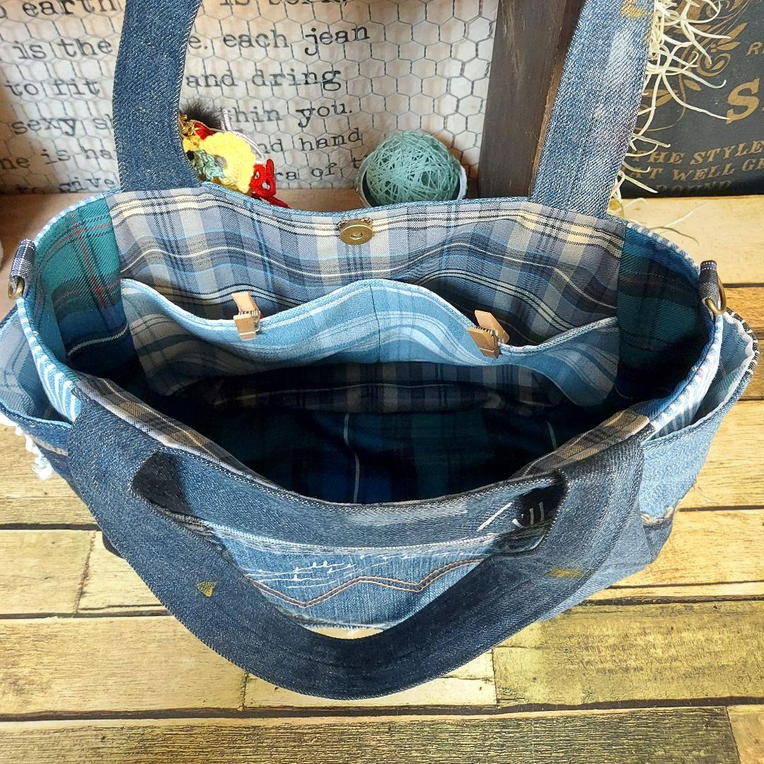 【ぽこぽん】刺繍デニムバックNo.633　刺繍ポーチNo.183