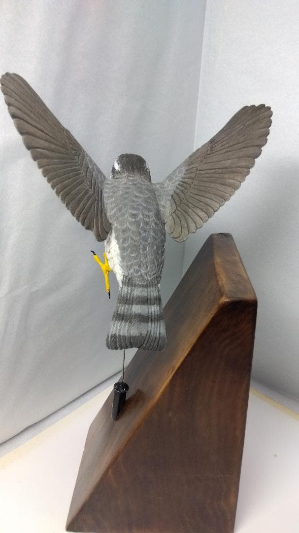 Kana　木彫りの鳥　オオタカ獲物捕獲直前