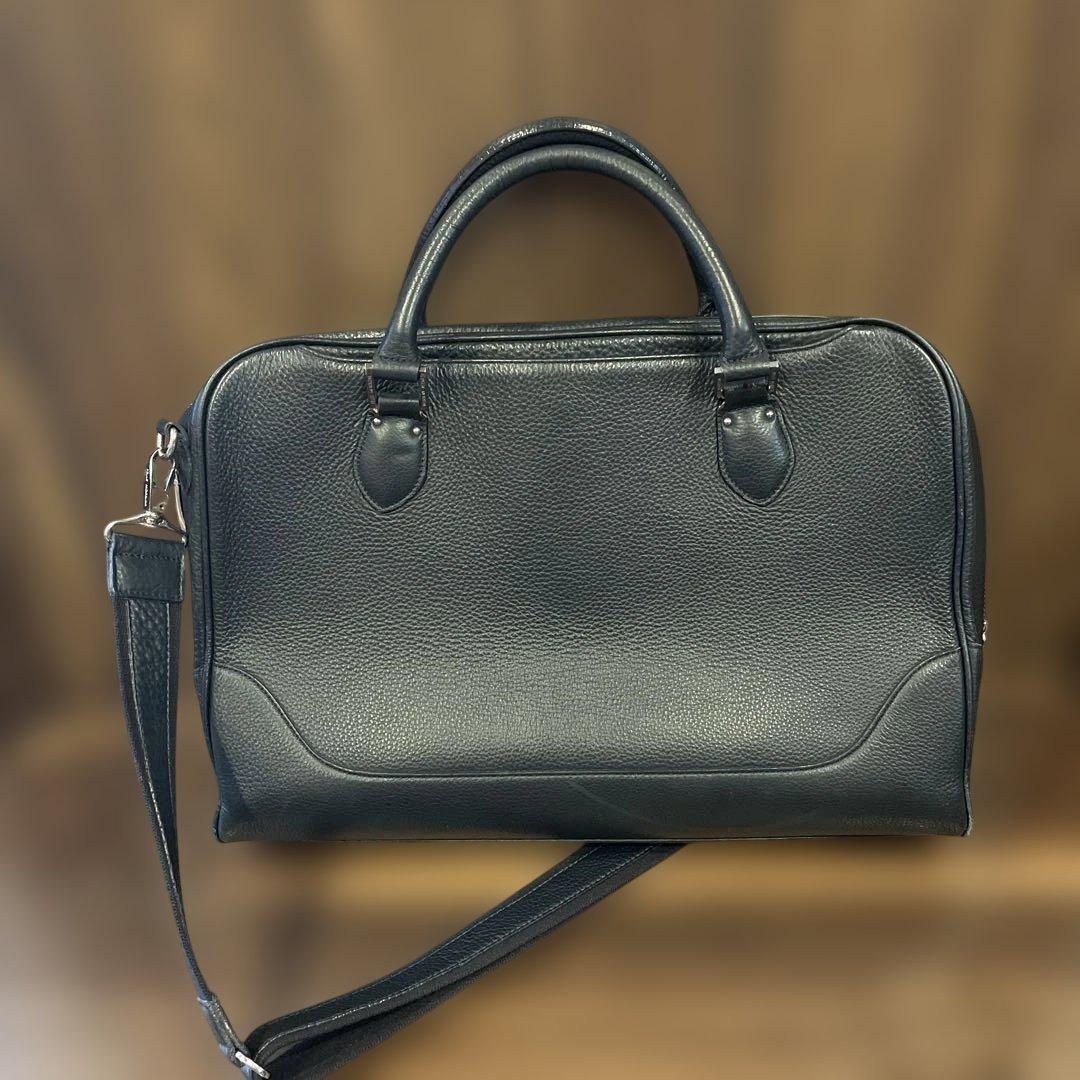 ロマの日常様　暗い　ネイビー　レザー ビジネスバッグ　pelle morbida