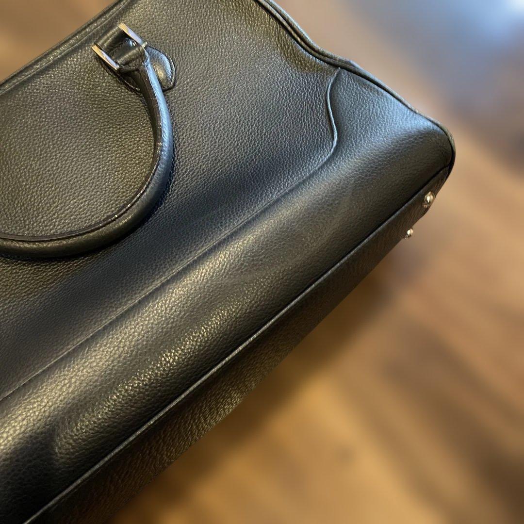 ロマの日常様　暗い　ネイビー　レザー ビジネスバッグ　pelle morbida