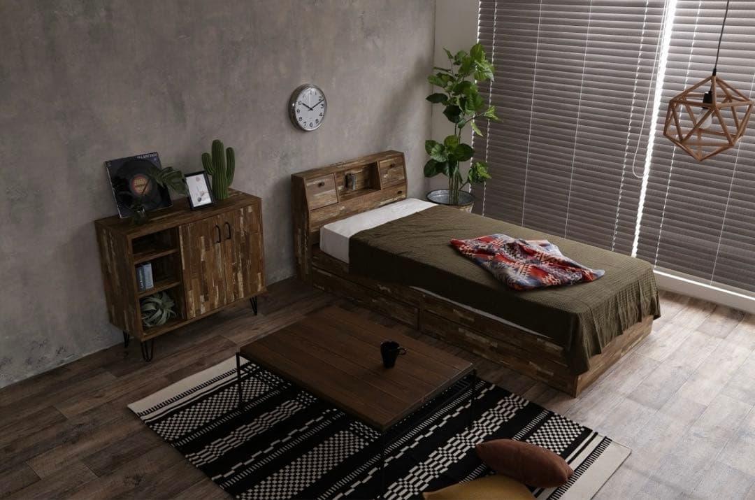 【送料無料】ダブルベッド フレーム&マットレス付き コンセント 収納 読書灯付き