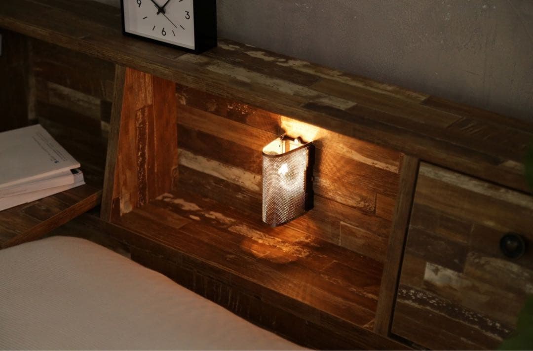 【送料無料】ダブルベッド フレーム&マットレス付き コンセント 収納 読書灯付き