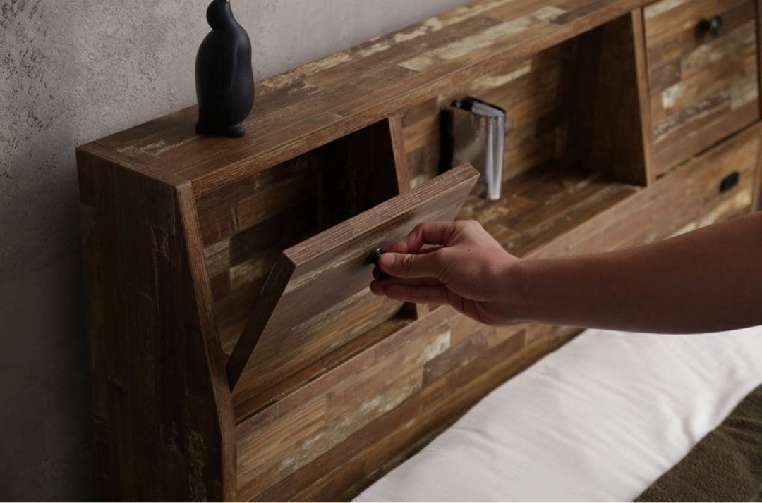 【送料無料】ダブルベッド フレーム&マットレス付き コンセント 収納 読書灯付き