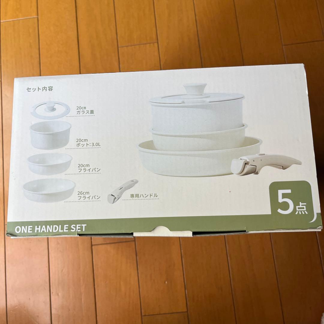 ★新品未使用★カローテ鍋フライパン5点セット白マーブルコートIH対応着脱ハンドル