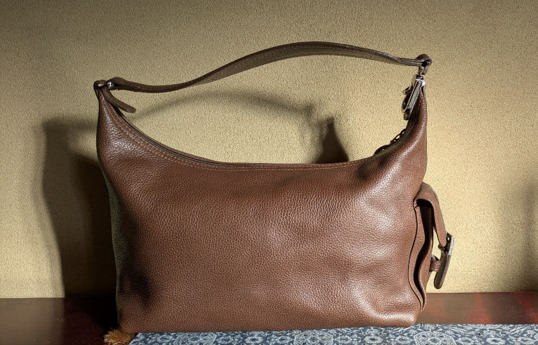 ロンシャン　ブラウン レザーワンショルダーバッグ