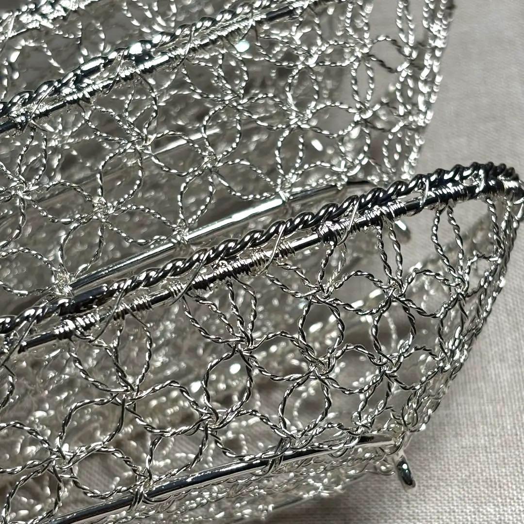 未使用品銀座和光銀仕上げカゴ編みおしぼりトレー