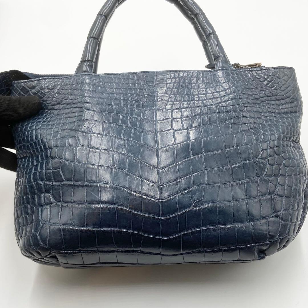 極美品　IBIZA イビサ　ハンドバッグ　クロコダイル　マット　レザー　ネイビー