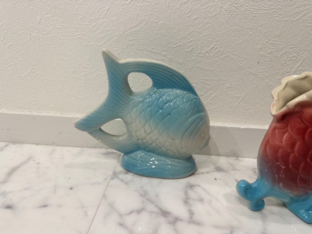 ヴィンテージ陶器 フィッシュ 置物＆花器 4点セット