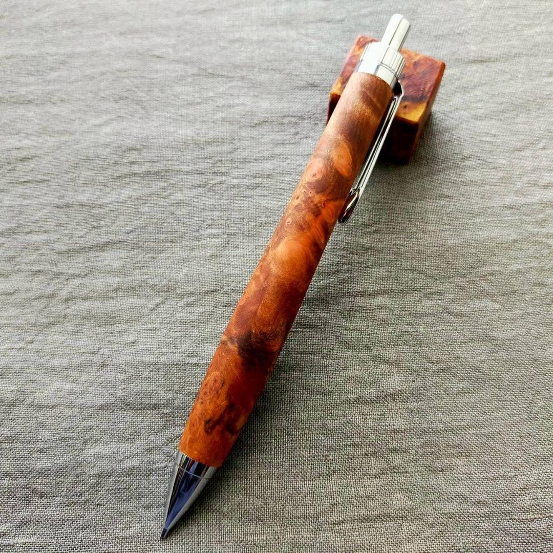 黒檀瘤　ハンドメイド　木軸シャープペン　0.5mm　天然木　シルバー