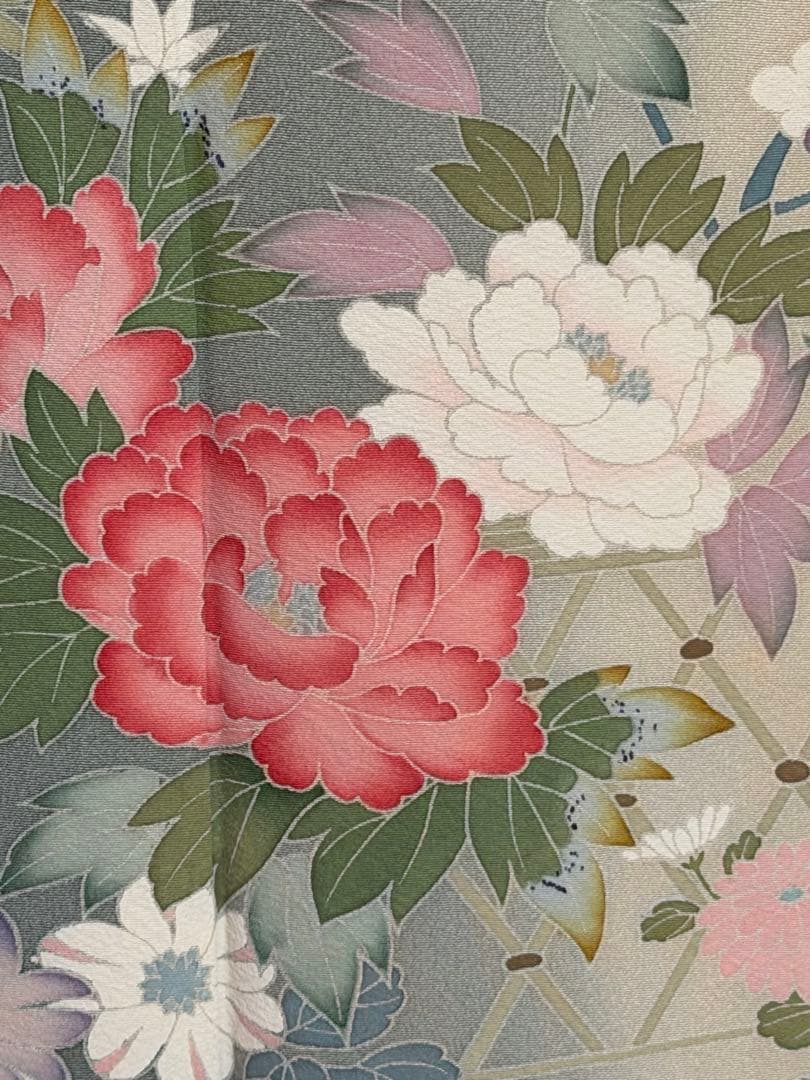 訪問着フルセット、落款入り　四季の花、染め分け　友禅　作家物