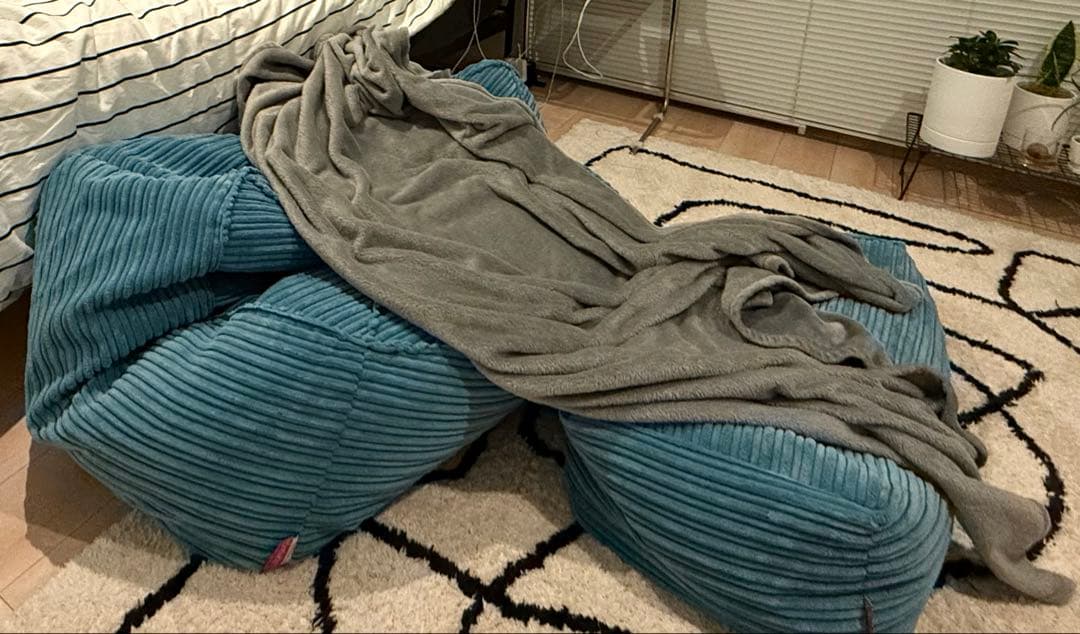 loungepug ビーズクッションチェアクラシックコーデュロイターコイズブルー