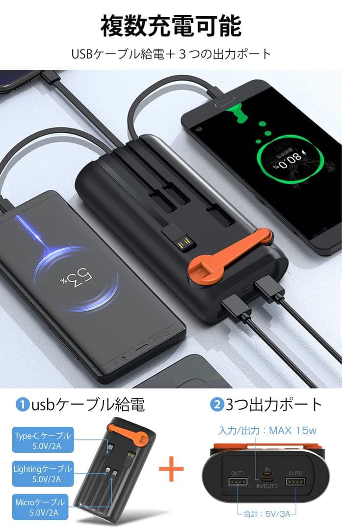 MOTTARI ソーラーパワーバンク 61200mAh オレンジ PSEマーク有