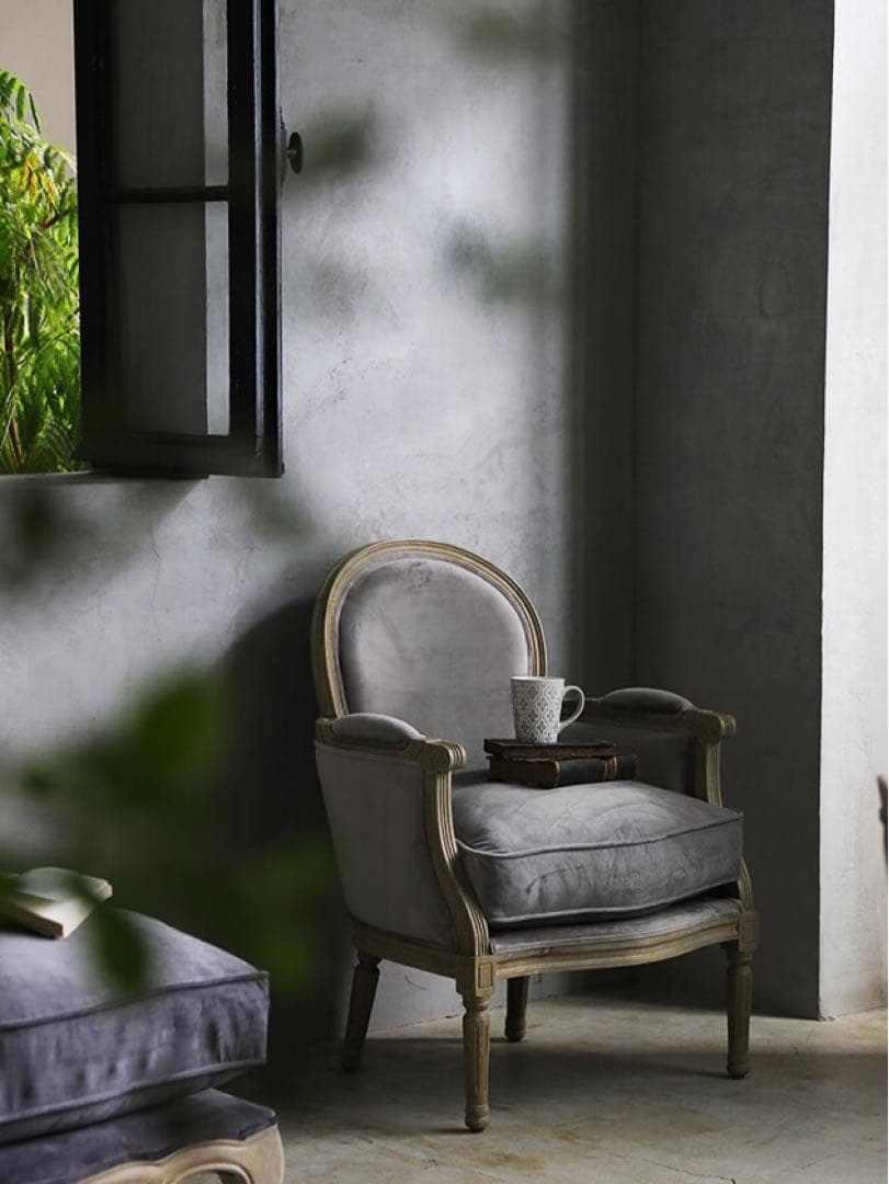 【美品】サラグレース SGDアームチェアMonaナチュラルライトグレーベルベット