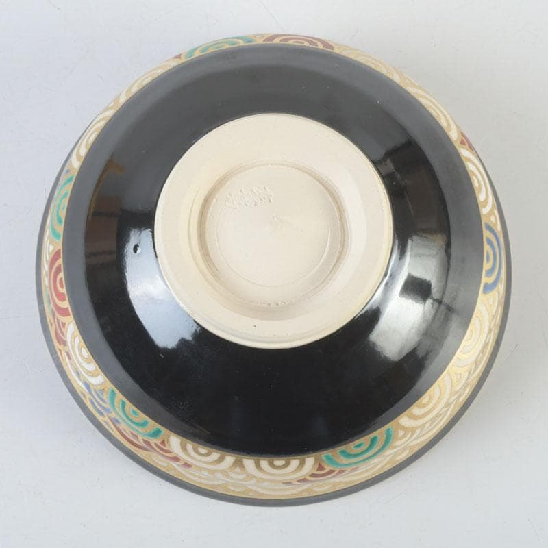 茶道具　真葛焼　宮川香斎作　黒釉　青海波文　茶碗　共箱　C　9841