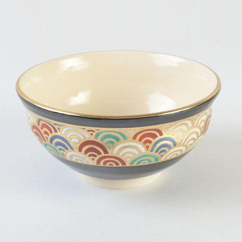 茶道具　真葛焼　宮川香斎作　黒釉　青海波文　茶碗　共箱　C　9841