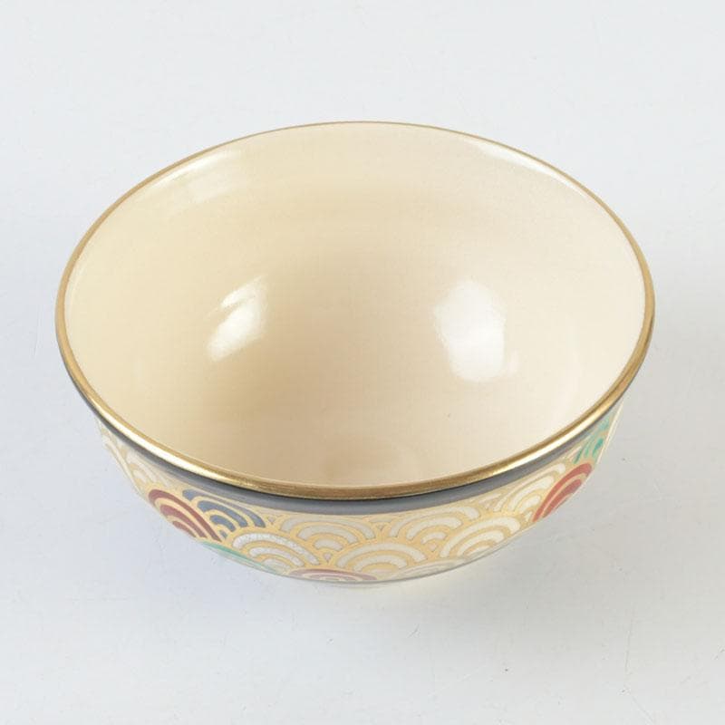 茶道具　真葛焼　宮川香斎作　黒釉　青海波文　茶碗　共箱　C　9841