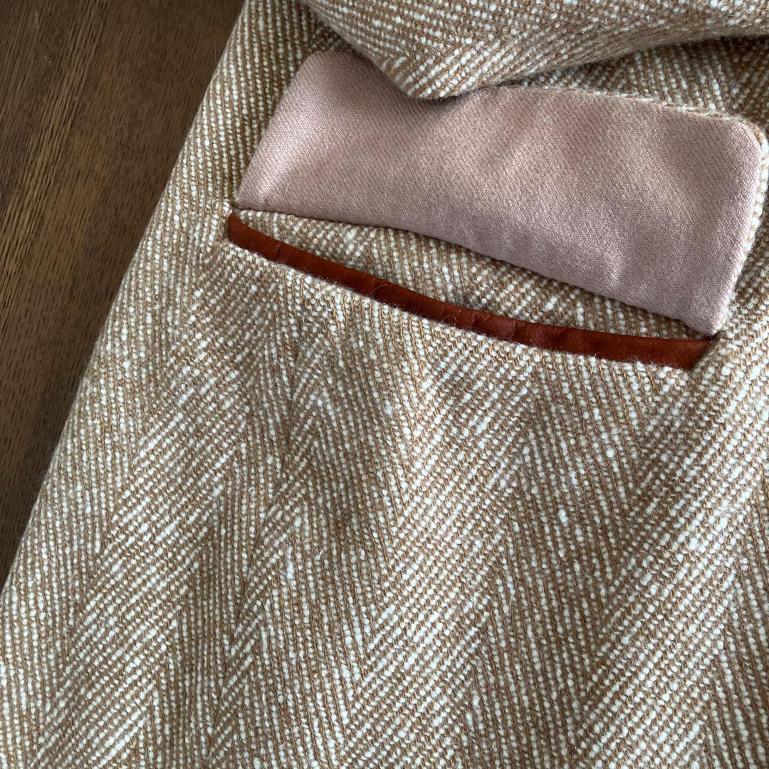 パラスパレス　ヘリンボーン織り　膝丈コート　カシミヤ混　 Lサイズ