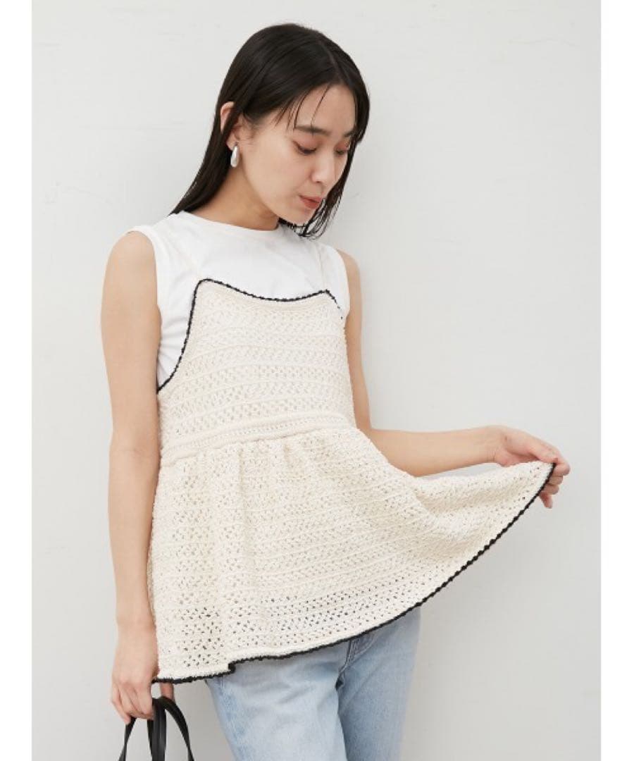 ミラオーウェン クロシェニットキャミ×ノースリトップス