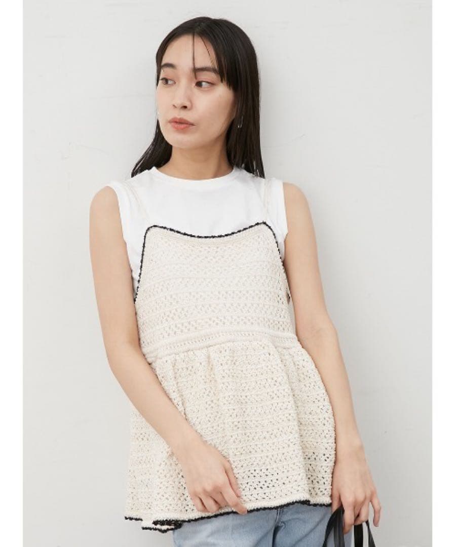 ミラオーウェン クロシェニットキャミ×ノースリトップス