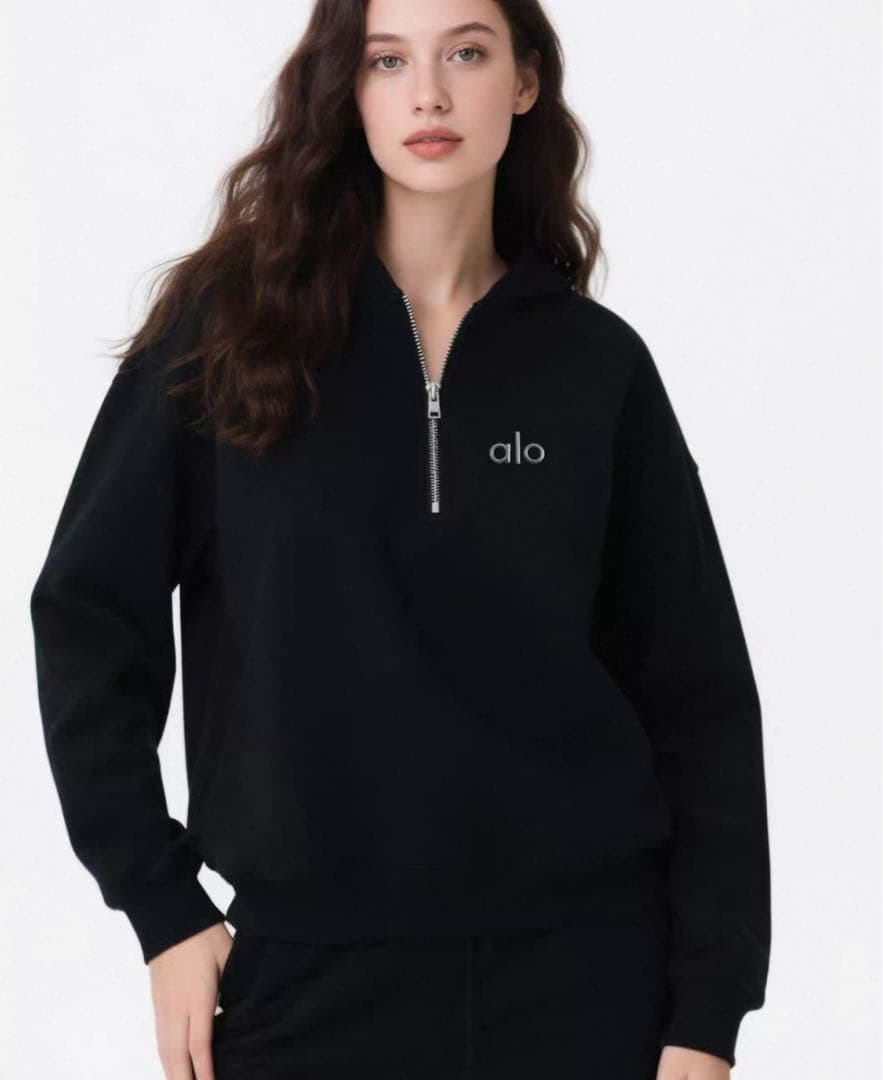 M*Y様 Alo Yoga ハーフジップ Mサイズ トレーナータグ付き ブラック