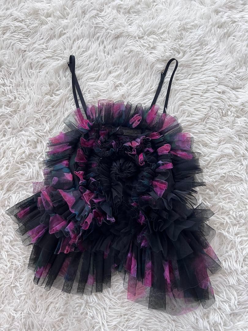 試着のみ VIVIANO Tulle Ruffle Cami Top チュール