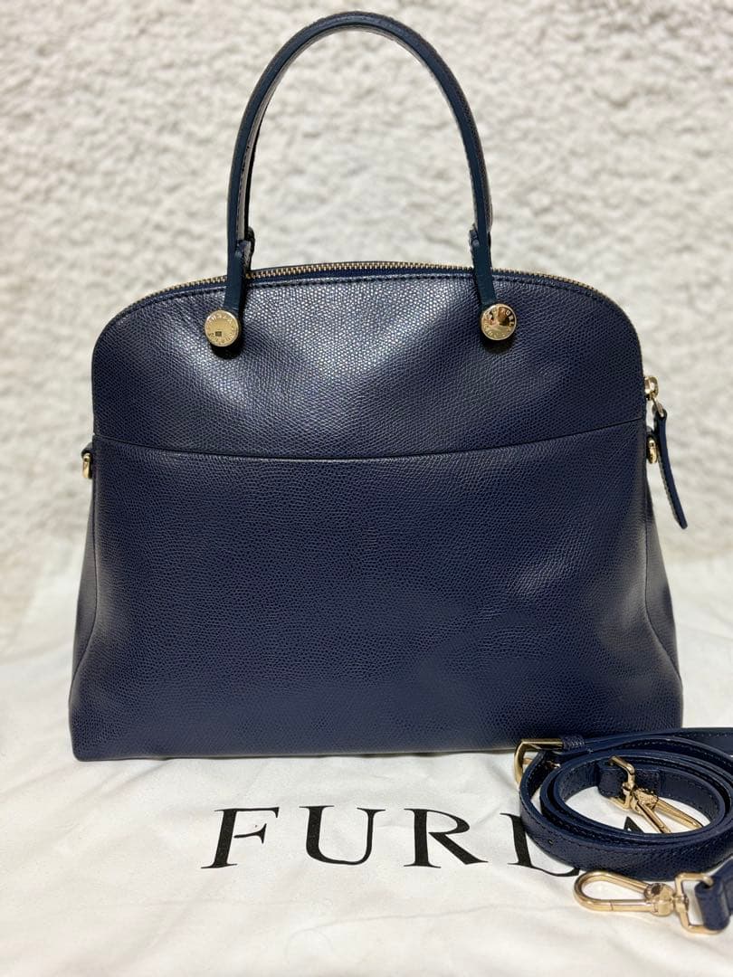 【美品】フルラ　パイパー　ネイビー　ハンドバッグ　ショルダーバッグ