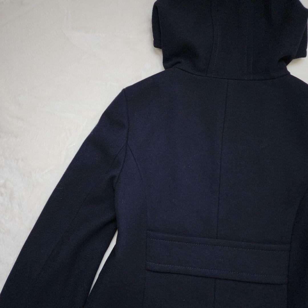 ICB 高級 カシミヤ コート ダブルブレスト 金ボタン フード Aライン 濃紺