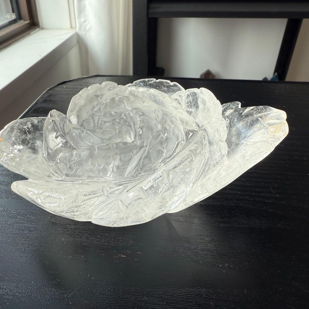 天然石水晶のお花　置物　彫物NO.121013